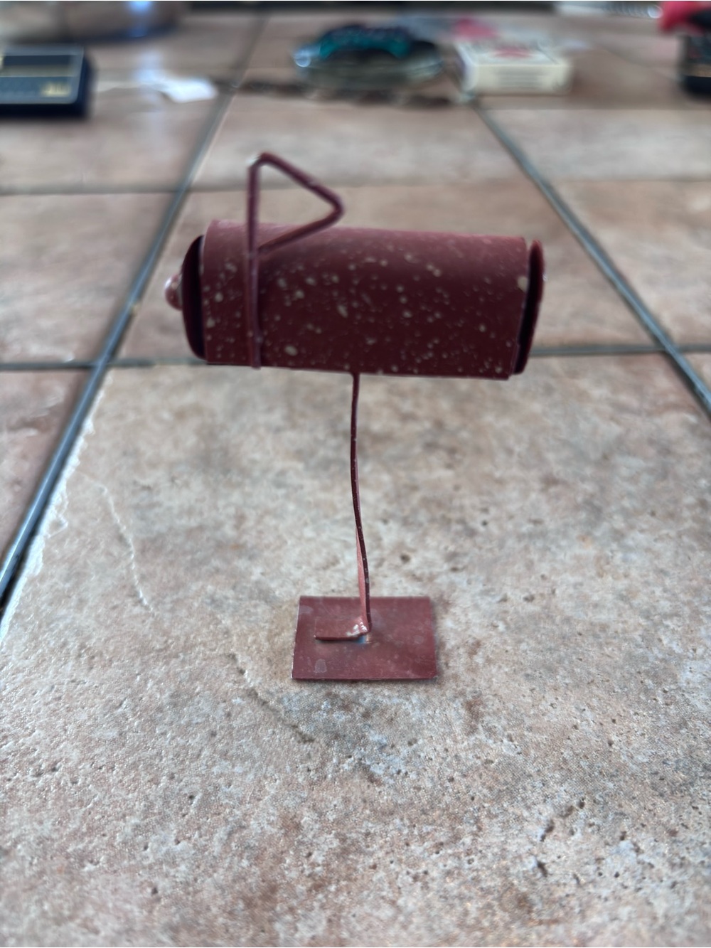 Dollhouse Miniature 3" Metal Standing Mailbox on Post - Red